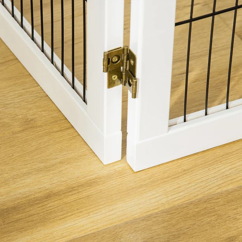 PawHut Veiligheidshek voor Honden, Opvouwbaar, 432 x 36 x 70 cm, Dennenhout, Wit(m-10)