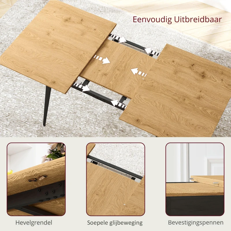HOMCOM Uitschuifbare Eettafel, Vergrootbaar Tafel voor 6-8 Personen, Keukentafel met Solide Stalen Poten(m-4)
