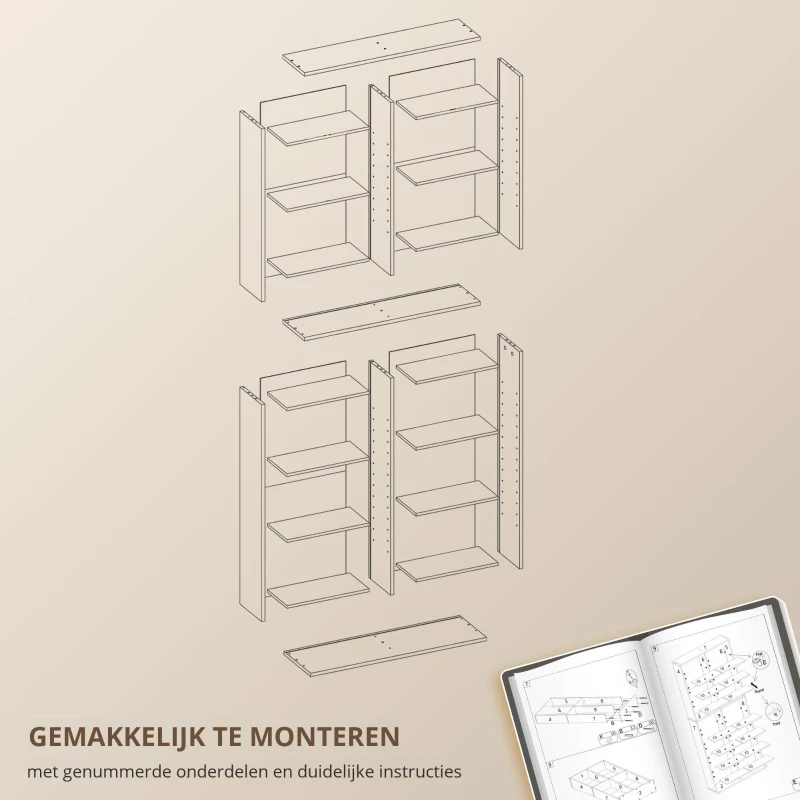 HOMCOM DVD-Rek, CD-Opslagrek, 14 Aanpasbare Planken, 18 Vakken, 175 cm, Blu-ray-Rek, Spaanplaat, Wit