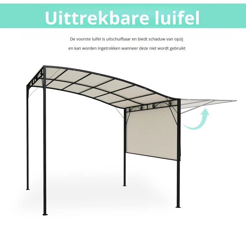 Outsunny Paviljoen met Opvouwbare Dakuitbreiding Weerbestendig 3 x 2,5 m Cremewit