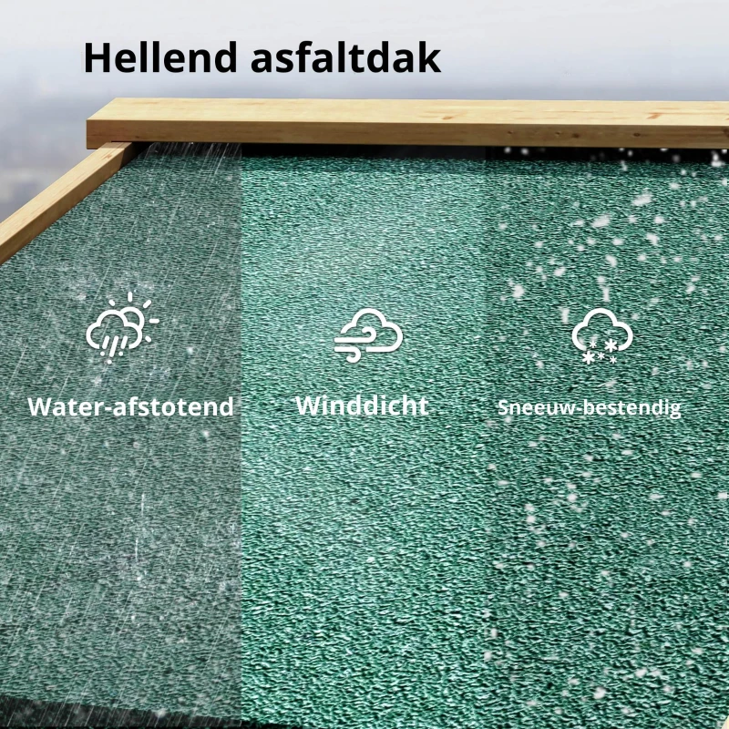 Outsunny Tuinkast hout Gereedschapsschuurtje met opbergruimte Acrylramen Afsluitbare deur Bodemplaat Asfaltdak Ventilatiepaneel