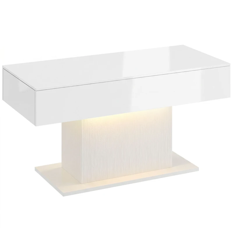 HOMCOM Table basse LED avec rangement, laquée, moderne, 2 tiroirs & télécommande, blanc