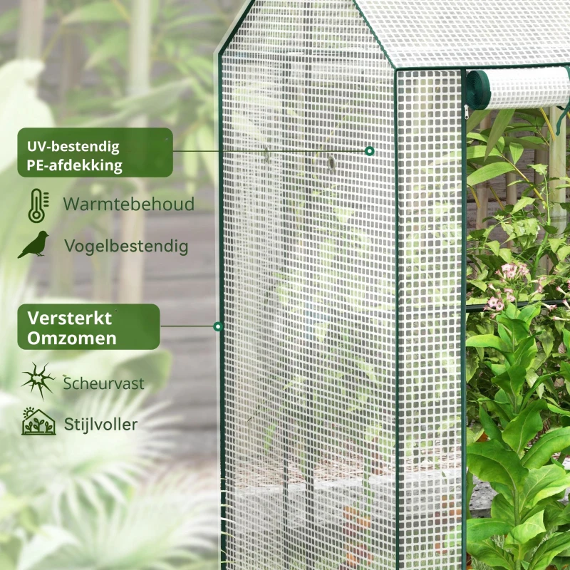 Outsunny Kas Kweekhuis Kweekbed, weerbestendig, oprolbare deur, 100 cm x 80 cm x 150 cm, Wit + Groen