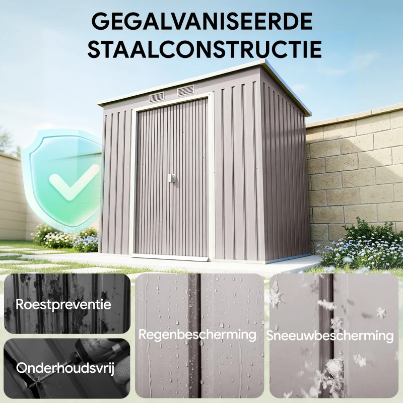 Outsunny Berging met ventilatieramen, schuifdeuren, gegalvaniseerd staal, 213 x 130 x 172 cm, Lichtgrijs