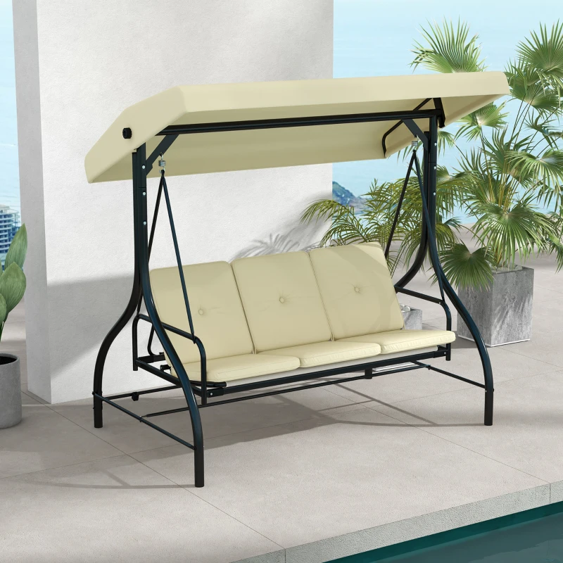 Outsunny Schommelbank, Hollywoodschommel met Zonnescherm, Tuinschommel, Verandaschommel, 3-zits, Schommelbed