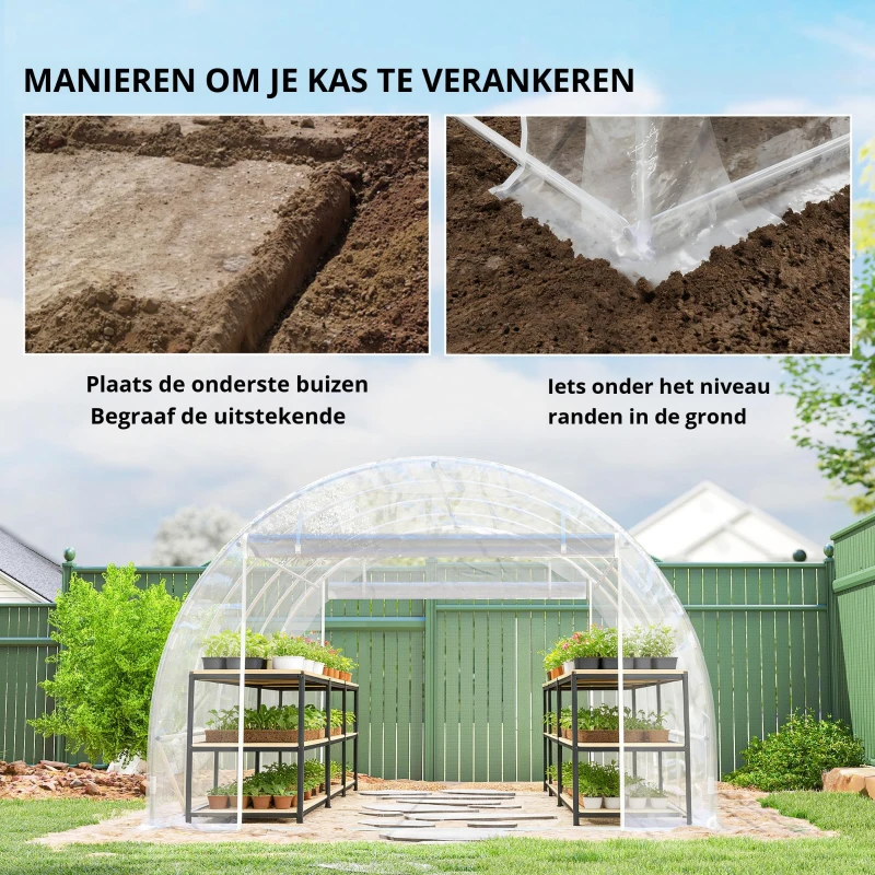 Outsunny Polytunnel-kas, begaanbare kas met verzinkt stalen frame en UV-bestendige PE-bekleding, transparant
