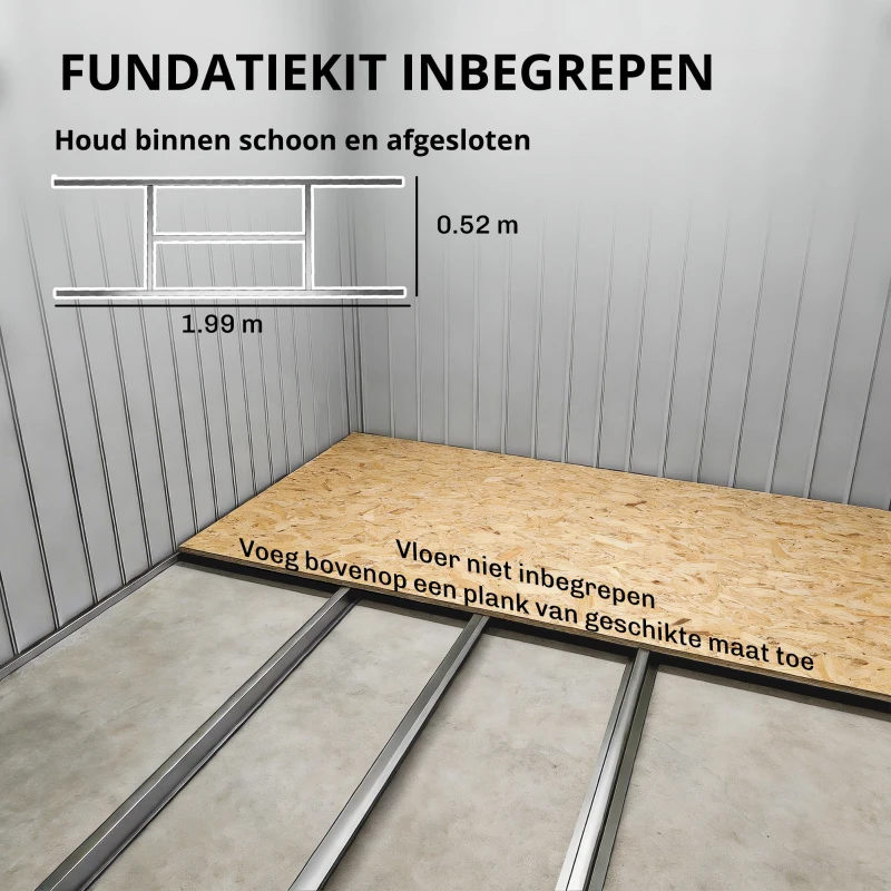 Outsunny Berging met ventilatieramen, schuifdeuren, gegalvaniseerd staal, 213 x 130 x 172 cm, Lichtgrijs