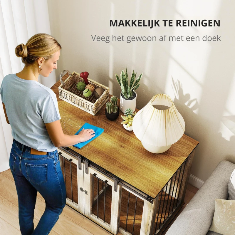 PawHut hondenkooi met 2 deuren, hondenbox, rustiek design, vergrendelbaar, bruin(m-7)