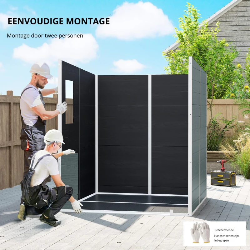 Outsunny Tuinhuis 2,89 m², Tuinschuur met houtlook 3 ramen Dubbele Deur Ventilatie Bodem Slot, 182 x 182 x 196 cm