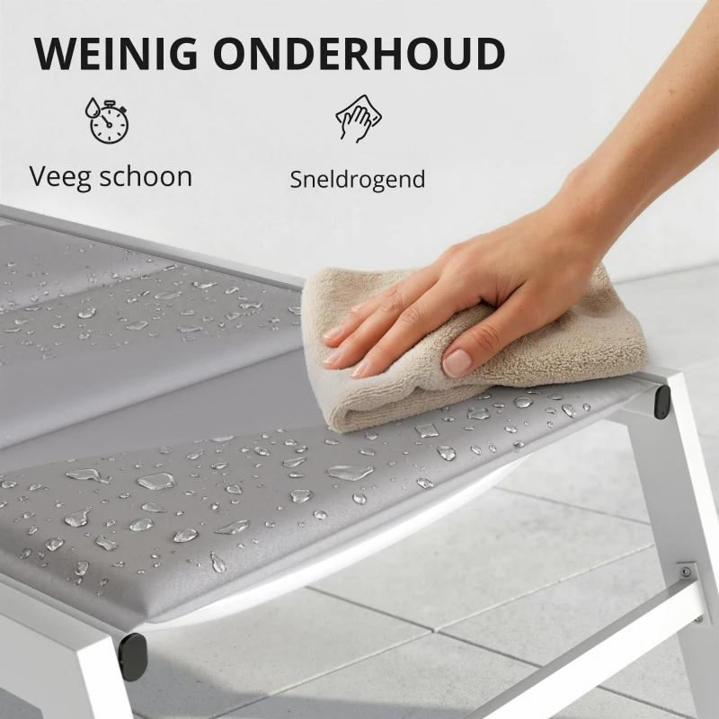 Outsunny Zonne-ligstoel ademende tuinligstoel met 6-voudig verstelbare rugleuning aluminiumframe lichtgrijs