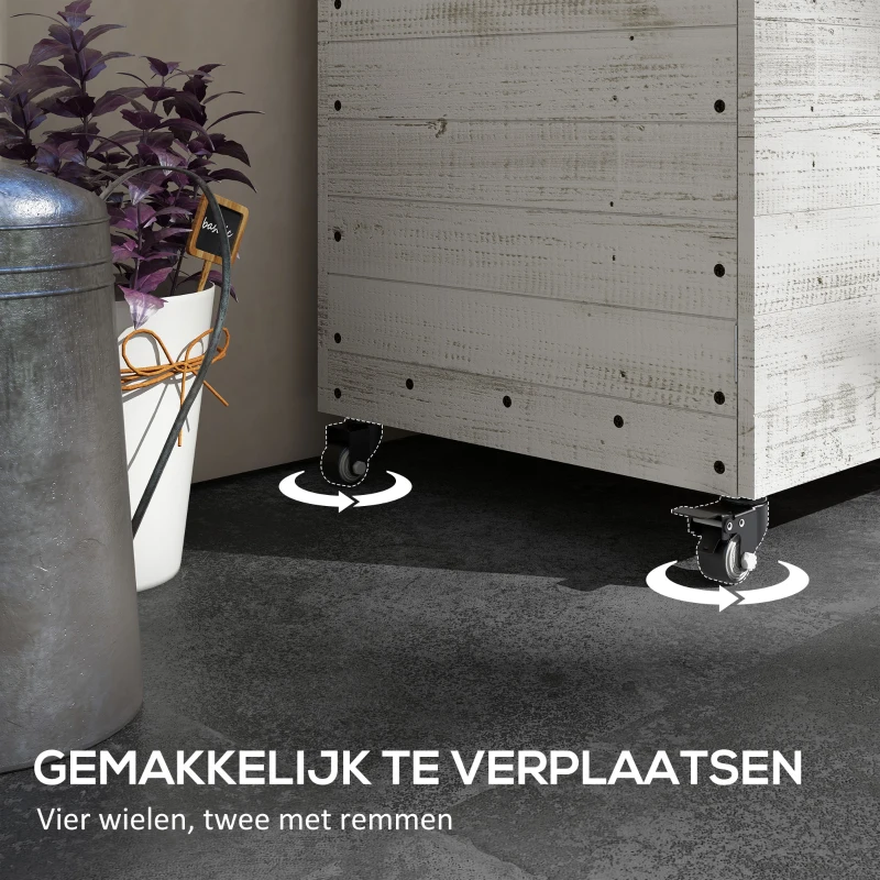 Outsunny Houten plantenbak op wielen, kastje, interieurvoering, vintage look, 110x50x95 cm, wit