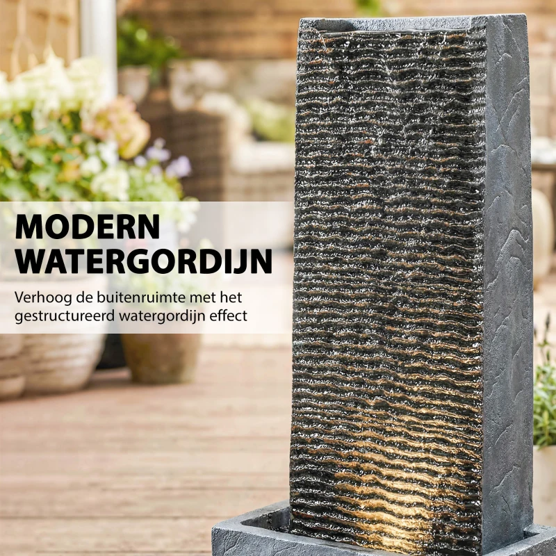 Outsunny 2-traps tuinfontein met LED-verlichting, pomp, granietlook 37,5 x 22 x 80 cm