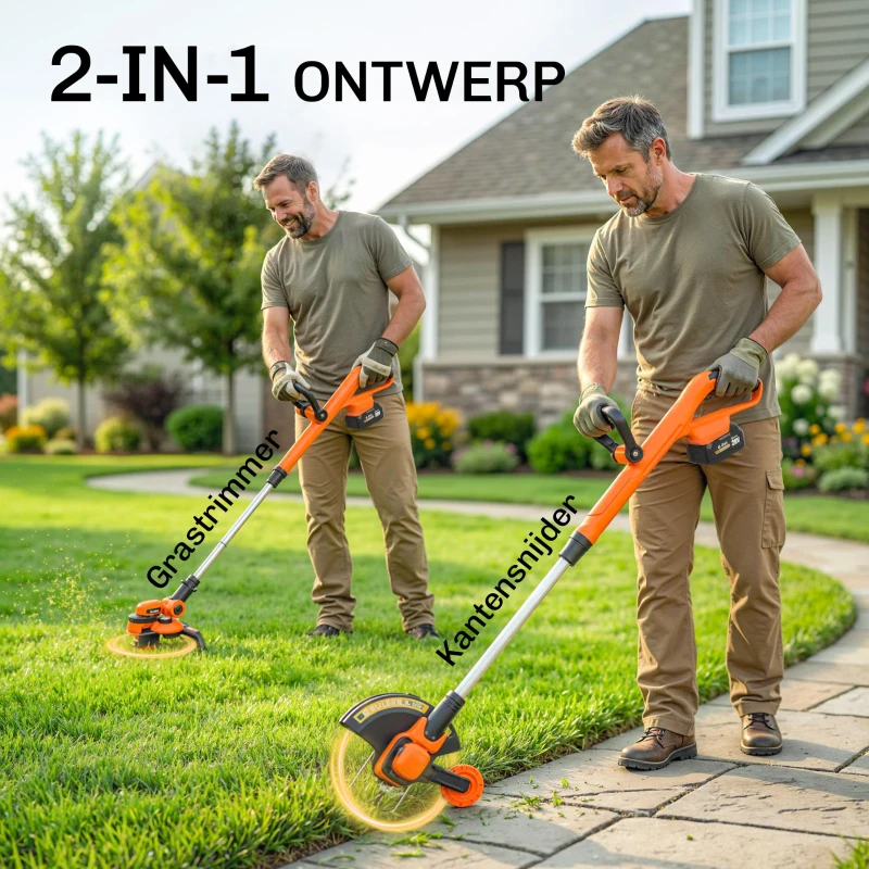 Outsunny Accu grastrimmer 21V met 2x4,0Ah accu's en oplader 25 cm maaibreedte verstelbare telescoopsteel