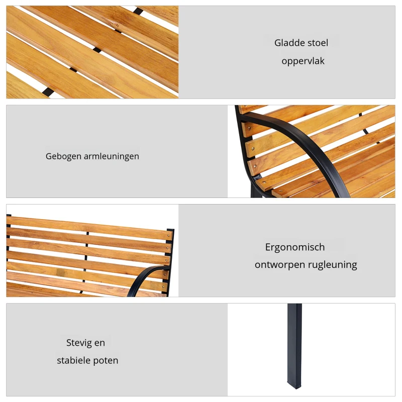 Outsunny Tuinbank 2-zits zitbank parkbank tuin staal + hout naturel