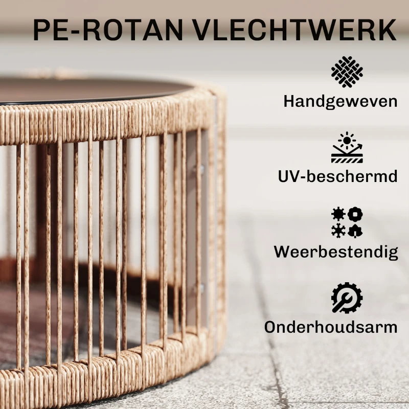 Outsunny Tuinmeubelset 4-delig Polyrattan Lounge-set met tweezitsbank 2 fauteuils Glazen tafel Brede & Diepe Zit Dikke Kussens