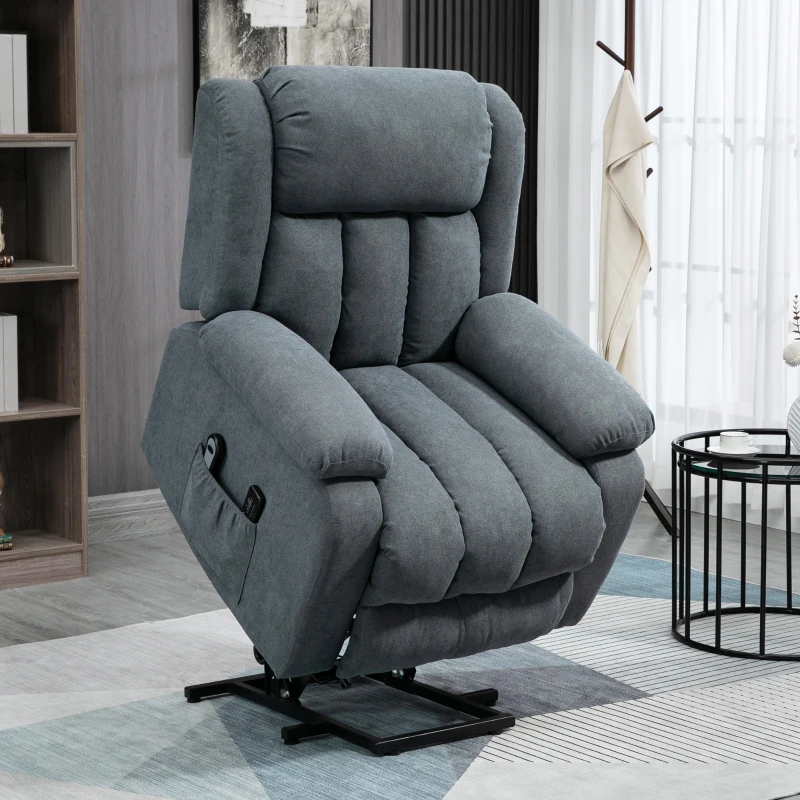 HOMCOM Fauteuil Électrique Releve-personne Inclinable 135° en Tissu Effet Lin avec Repose-pieds, Gris