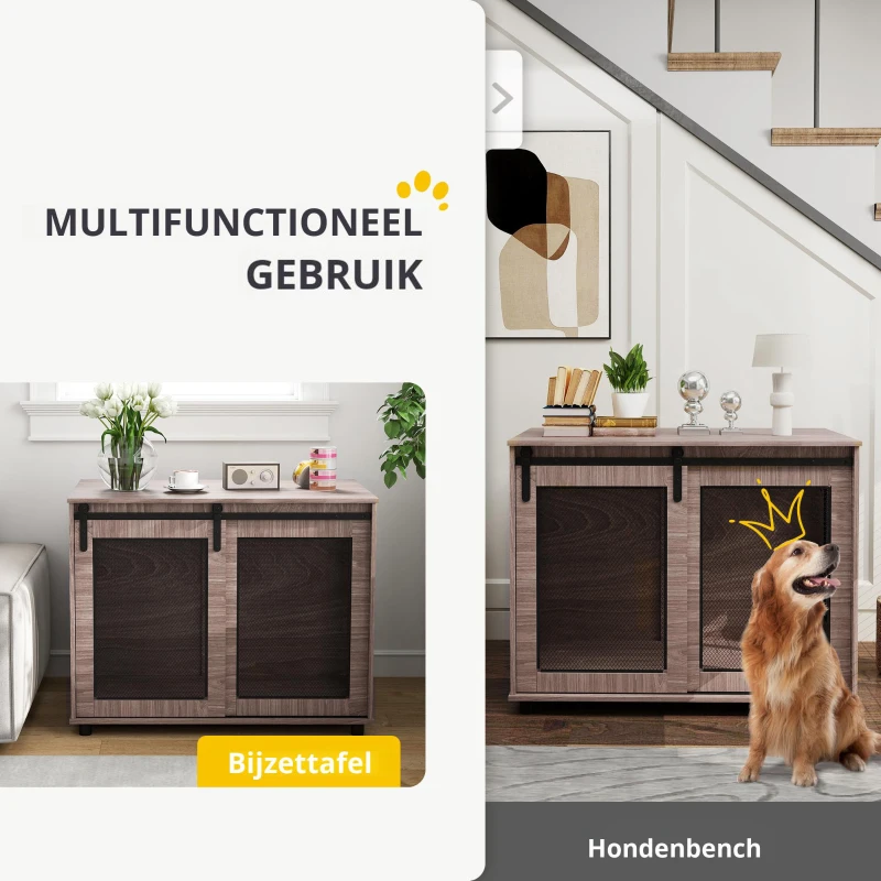 PawHut Hondenbox, Vervoersbox voor Honden, Terugtrekbox voor Huisdieren, Afsluitbare Deuren, 98 x 60 x 78 cm, Lichtbruin(m-4)