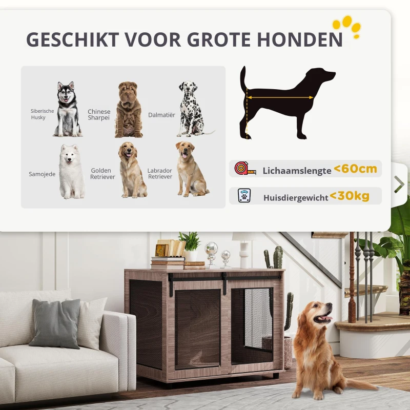PawHut Hondenbox, Vervoersbox voor Honden, Terugtrekbox voor Huisdieren, Afsluitbare Deuren, 98 x 60 x 78 cm, Lichtbruin(m-8)
