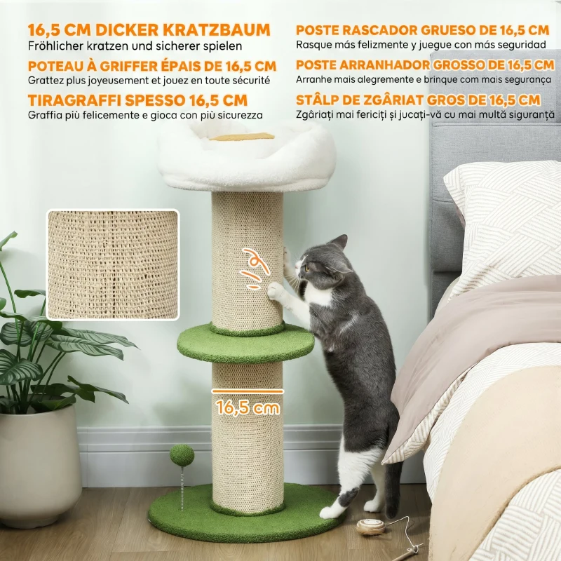 PawHut Arbore Răzuitor pentru Pisici Înalt de 92 cm cu Stâlp din Sisal și Pat în Formă de Floare, Verde