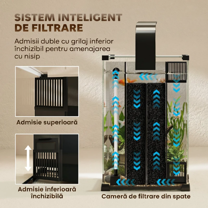 PawHut Acvariu 36L cu Filtru Integrat, 30 x 30 x 45,5 cm, Negru