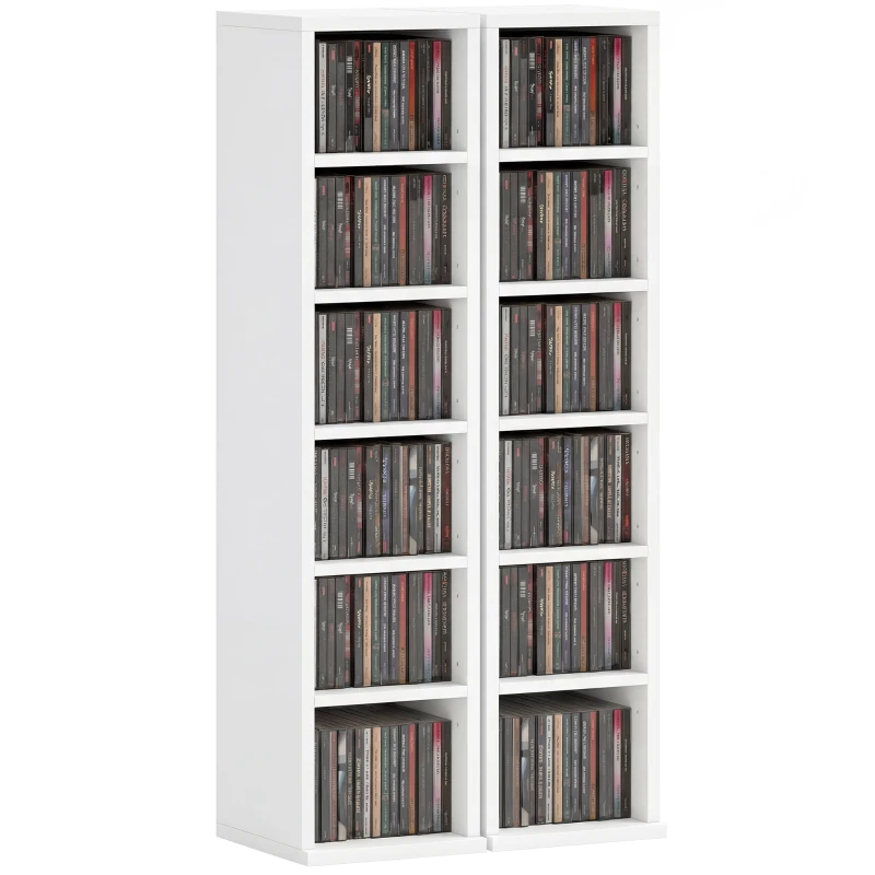 HOMCOM Estantes para 204 CDs em conjunto de 2, torre para Blu-Ray com prateleiras ajustáveis, organizador de estante para livros, Branco