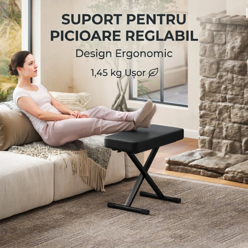 HOMCOM Scaun pentru Pian Pliabil și Reglabil pe 4 Înălțimi, din Piele PU, Spumă și Metal, 60x32x53-63 cm, Negru