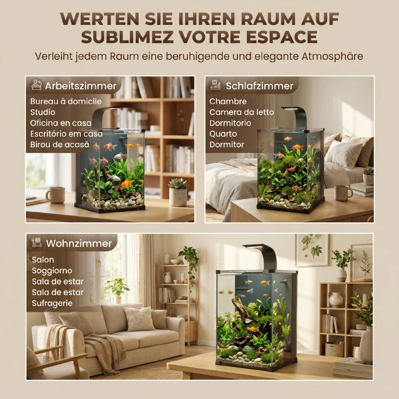 PawHut Acvariu 36L cu Filtru Integrat, 30 x 30 x 45,5 cm, Negru