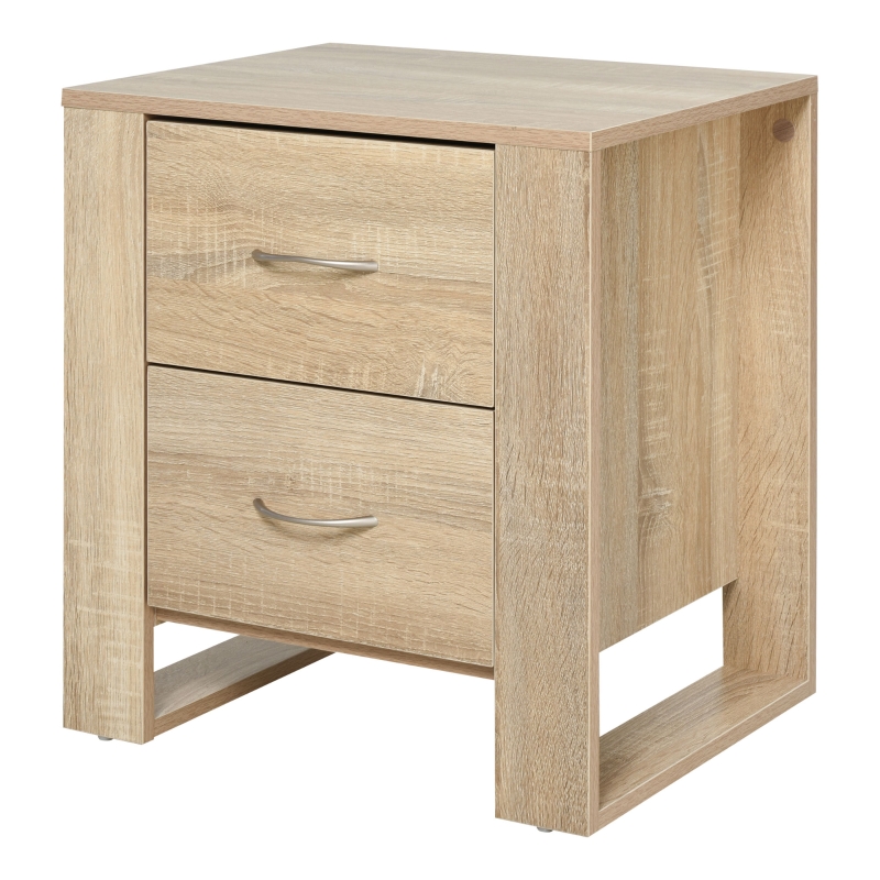 HOMCOM Mesita de Noche con 2 Cajones Patas y Base Elevada para Dormitorio Mesa Lateral para Sala de Estar Estilo Moderno 48x39x54 cm Natural