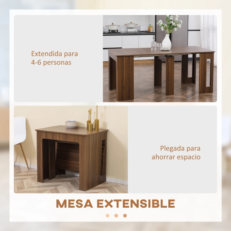 HOMCOM Mesa de Comedor Extensible para 4-6 Personas Mesa Auxiliar Multifuncional para Estudio Cocina 180x85x75 cm Marrón