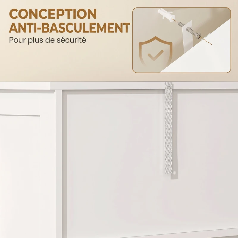 HOMCOM Meuble de salle de bain haut, meuble de rangement avec 6 portes dont 2 vitrées et 2 persiennes, étagère réglable, blanc