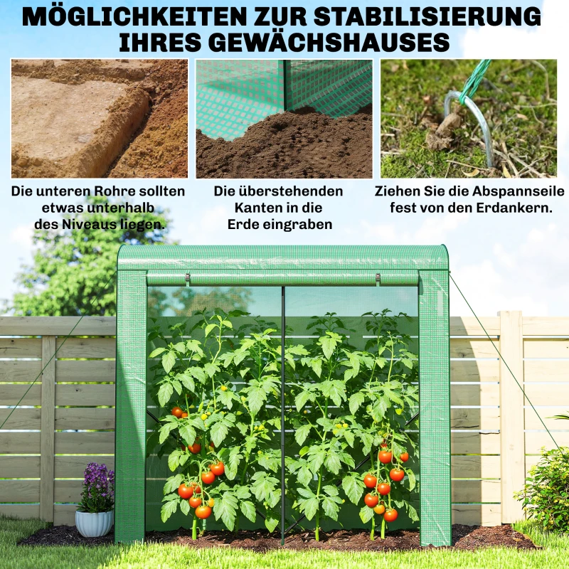 Outsunny Gewächshaus mit Netzfenstern aufrollbarer Tür, Foliengewächshaus aus Stahl 200 x 75 x 188 cm Grün