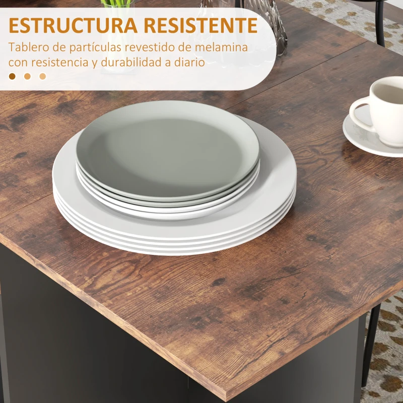 HOMCOM Mesa de Cocina Plegable con Ruedas Alas Abatibles Cajón y Estantes para 2-4 Personas 120x72x75 cm Marrón Rústico y Negro