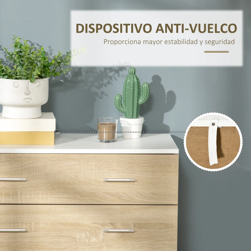 HOMCOM Cómoda con 4 Cajones Cajonera Auxiliar Moderna para Dormitorio Pasillo Sala de Estar 76x35x72 cm Roble y Blanco