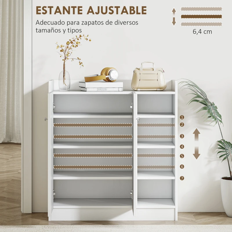 HOMCOM Mueble Zapatero de 2 Puertas Zapatero Estrecho con Estantes Ajustables para 12 Pares de Zapatos para Pasillo Entrada 83x30x90 cm Blanco
