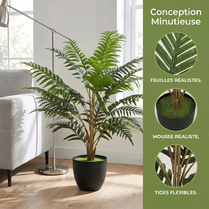 HOMCOM Plante artificielle intérieure 90 cm fougère arbre artificiel en pot avec branches flexibles, intérieure et extérieure