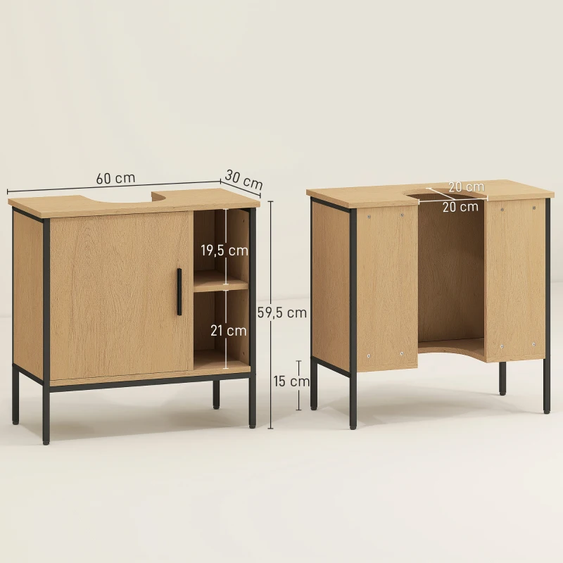 HOMCOM Mueble bajo Lavabo con Puerta y Estante Ajustable para Lavabo con Pedestal 60x30x59,5 cm Roble
