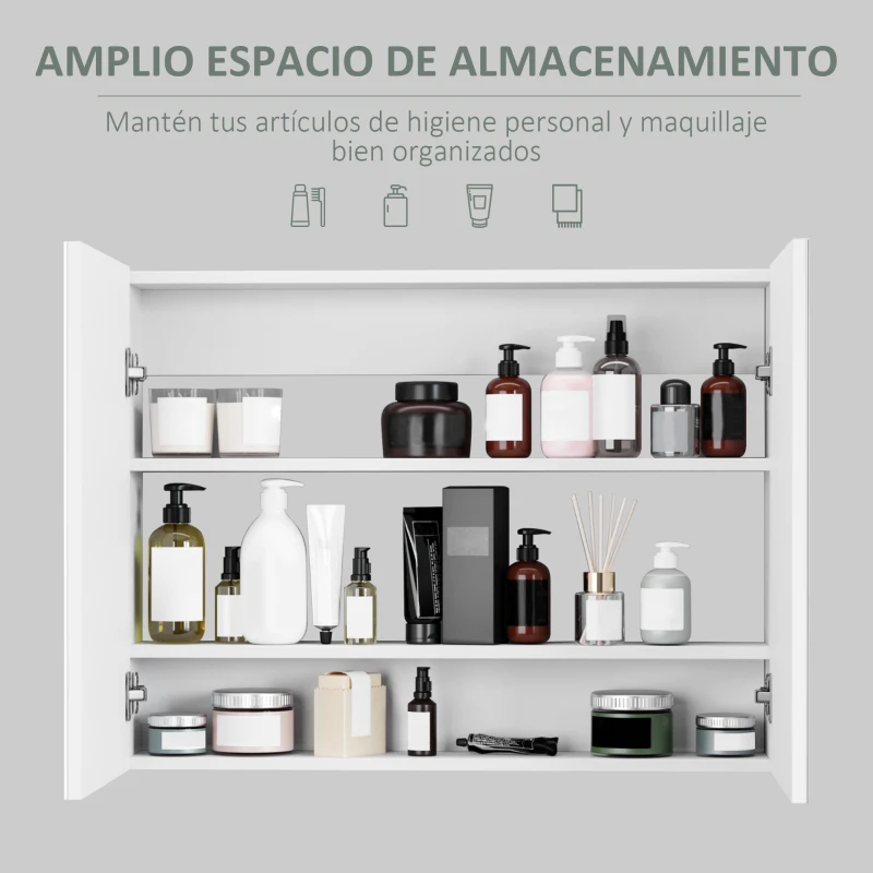 HOMCOM Armario de Baño con Espejo Armario de 2 Puertas con 3 Estantes Interiores Estilo Moderno para Dormitorio Salón 80x15x60 cm Lila Claro