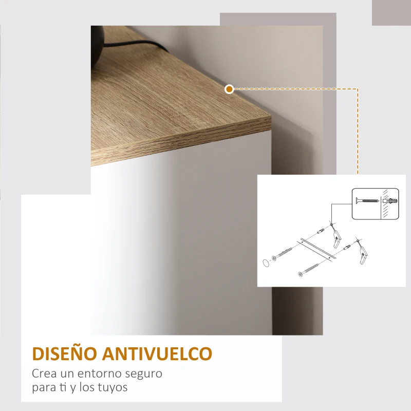 HOMCOM Aparador de Salón Mueble Buffet con 3 Puertas y Estantes Ajustables para Cocina Comedor Estilo Nórdico 90x30x90 cm Blanco