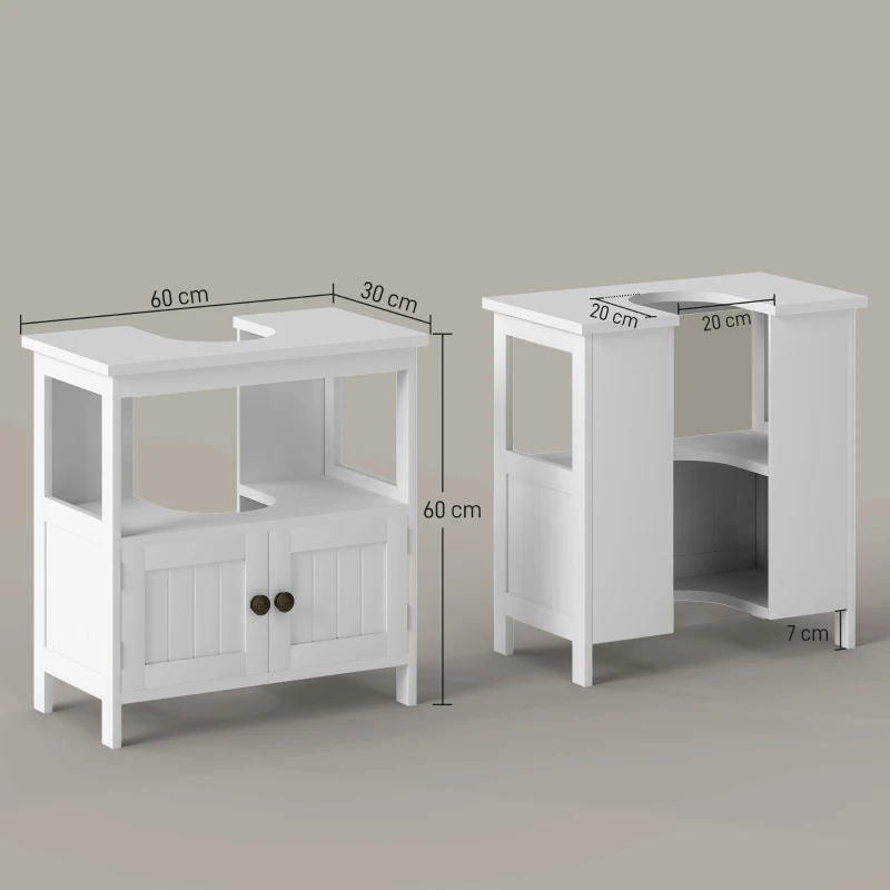 kleankin Mueble para Debajo del Lavabo con 2 Puertas y Estante Abierto Mueble para Lavabo con Pie 60x30x60 cm Blanco