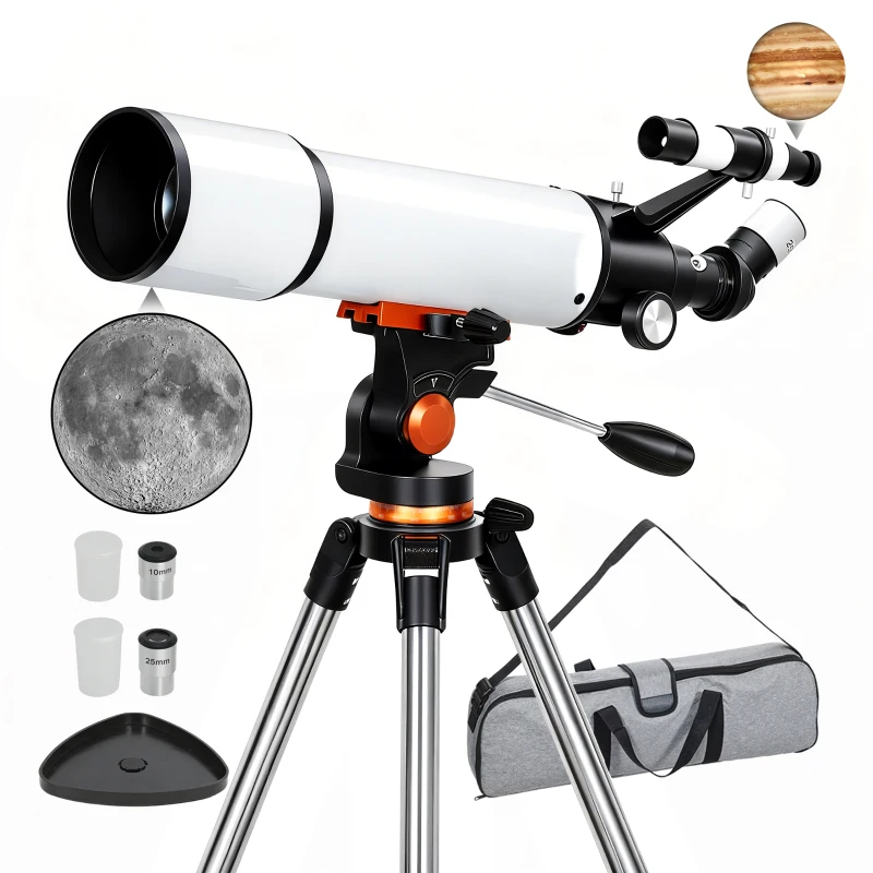 Outsunny Astronomy Telescope for Adults and Beginners with 80 mm Aperture, Carry Bag, White