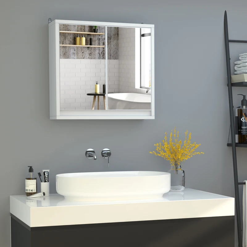 HOMCOM Armario de Baño con Espejo con 2 Puertas y Balda Ajustable Mueble Colgante de Estilo Moderno 48x14,5x45 cm Blanco