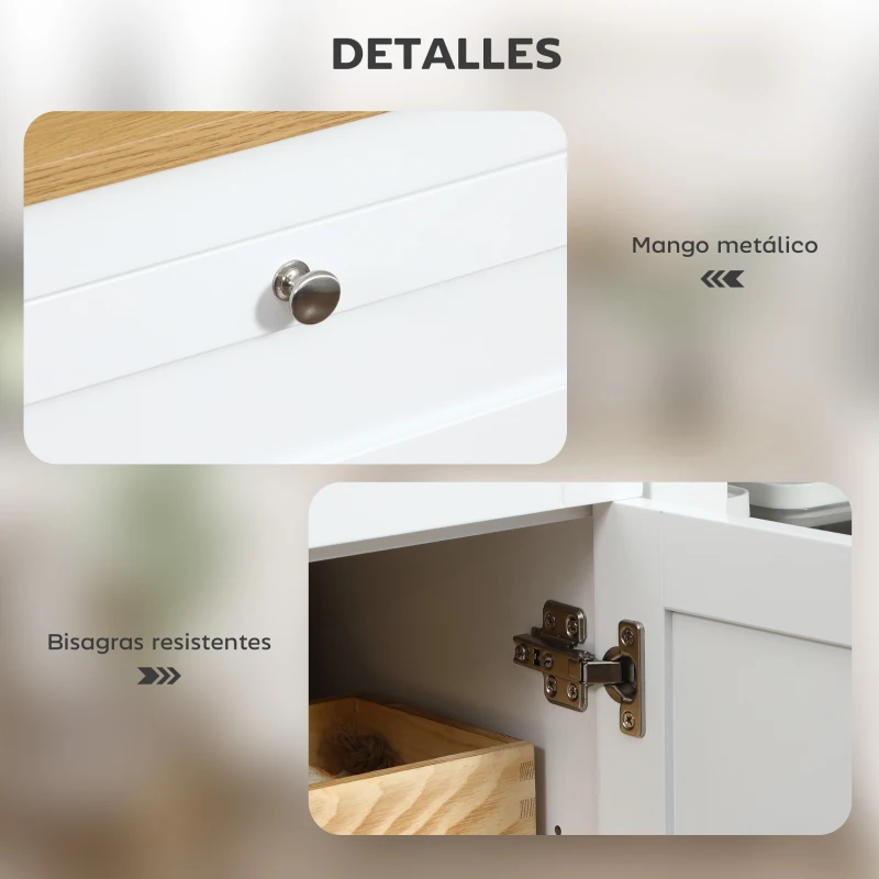 HOMCOM Aparador de Cocina con Armario 2 Cajones 2 Puertas de Vidrio y Estantes Ajustables Muebles Auxiliar de Almacenaje para Comedor Salón 120x40x90 cm Blanco