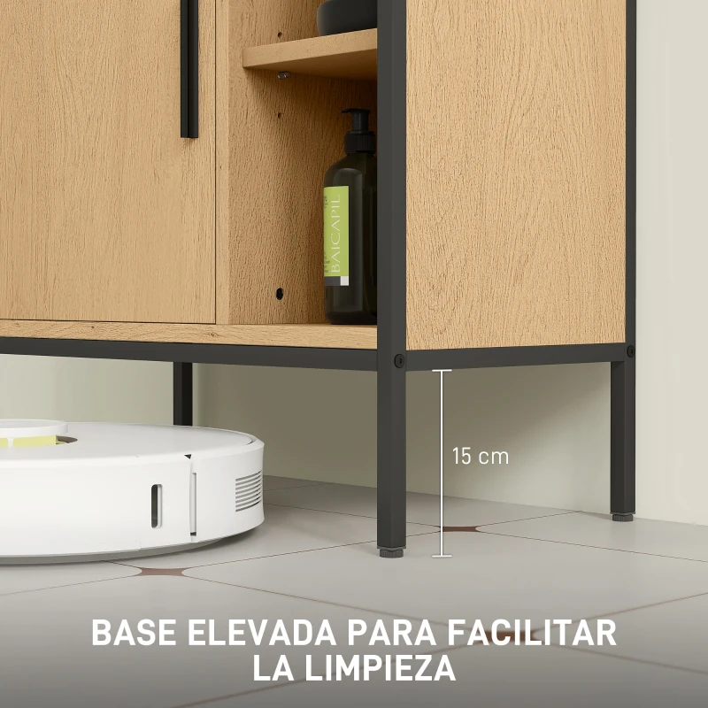 HOMCOM Mueble bajo Lavabo con Puerta y Estante Ajustable para Lavabo con Pedestal 60x30x59,5 cm Roble