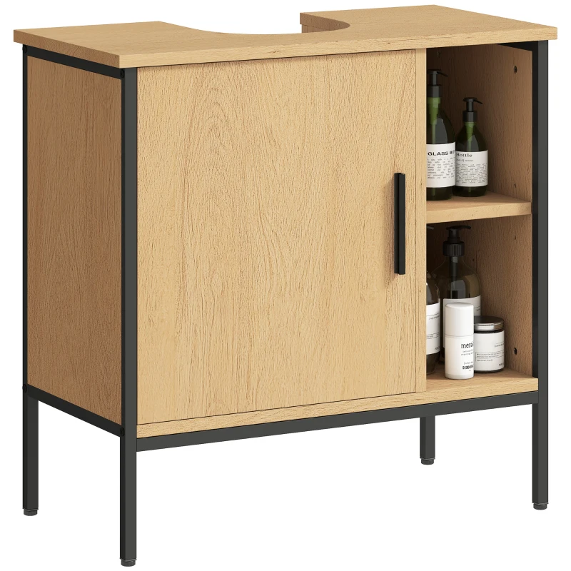 HOMCOM Mueble bajo Lavabo con Puerta y Estante Ajustable para Lavabo con Pedestal 60x30x59,5 cm Roble