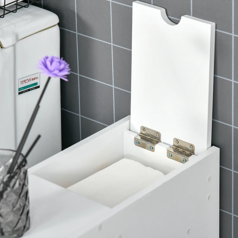 HOMCOM Mueble Auxiliar de Baño Estrecho con 2 Cajones y Compartimiento Superior con Tapa para Lavabo 17x48x58 cm Blanco