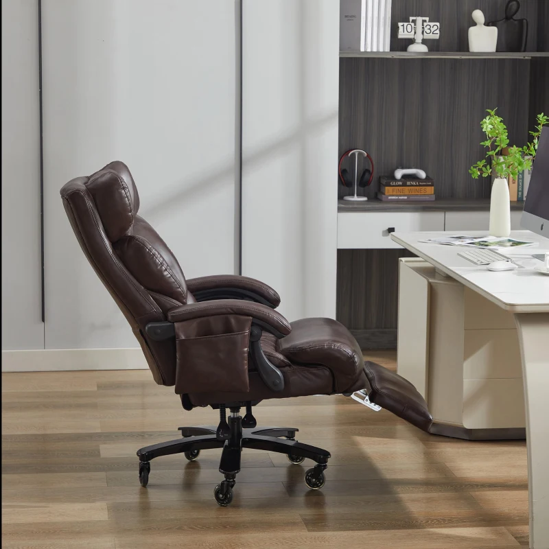 Fauteuil de direction avec fonction massage et chauffage, chaise de bureau ergonomique en simili cuir, repose-pieds extensible, 88 x 70 x 112,5 cm, Marron