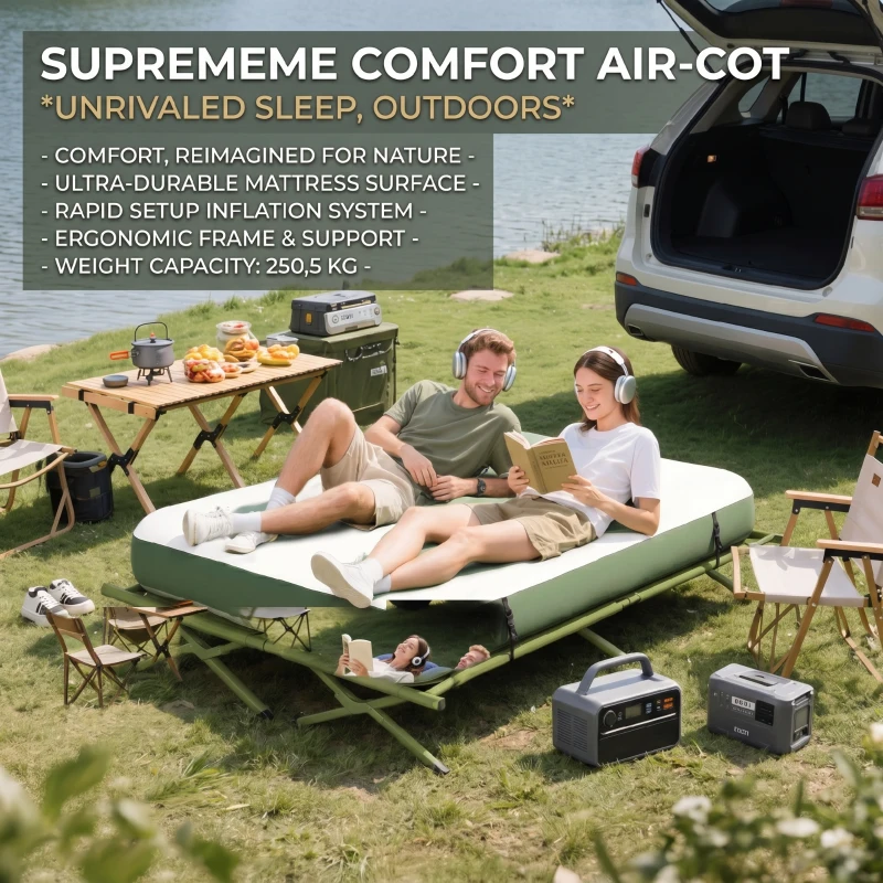 Outsunny Campingzelt-Set für 2 Personen mit Feldbett und Luftmatratze Grün