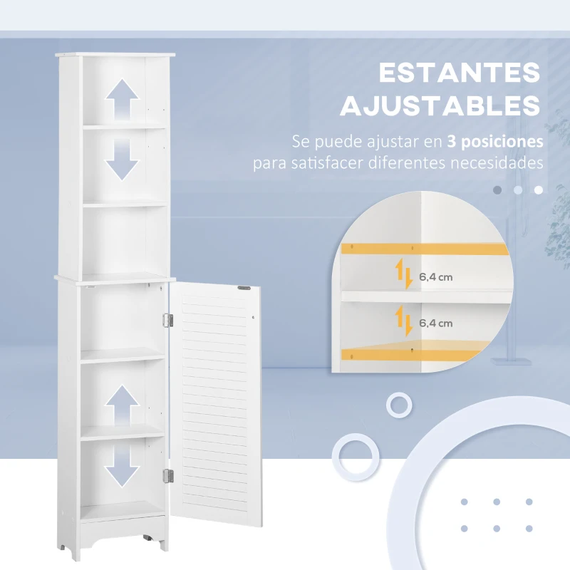 HOMCOM Armario Alto de Baño con Estantes Abiertos y Balda Interior Mueble Auxiliar de Almacenaje 34x20x165 cm Blanco