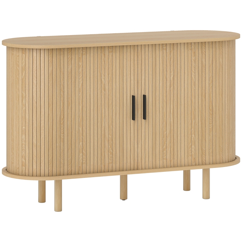 HOMCOM Aparador con Puertas Tambour Deslizantes 4 Compartimentos y Patas de Madera 120x40x78 cm Roble