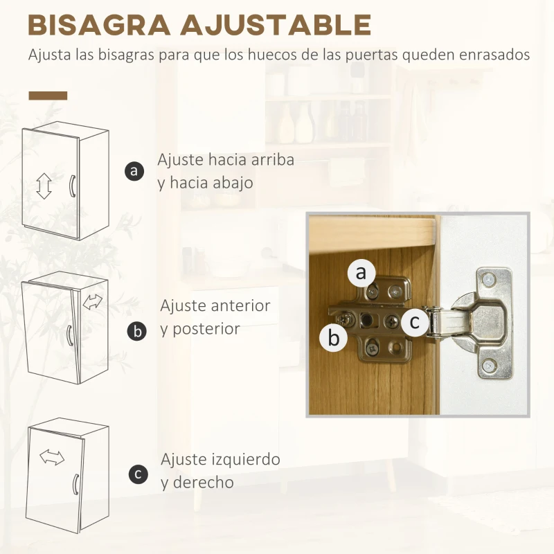 HOMCOM Alacena de Cocina Mueble Auxiliar de Cocina con 3 Puertas Cajón Estante Ajustable y Toallero 93x40x180 cm Natural